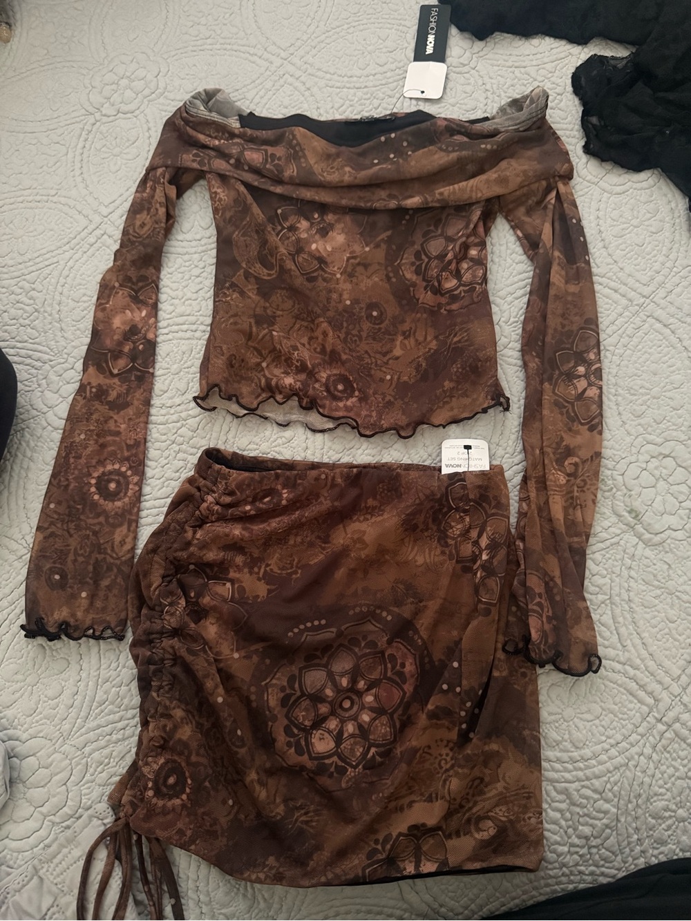 Fashion Nova Brown Floral Mesh set